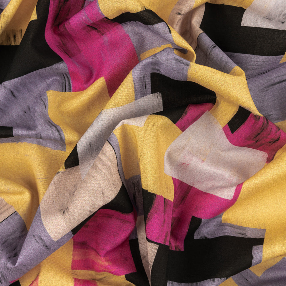 Cotton Voile - Purple, Pink and Yellow Painterly Geometric - Theory of Abstraction Print - Mood Exclusive Wisteria Collection - Joann Fabrics