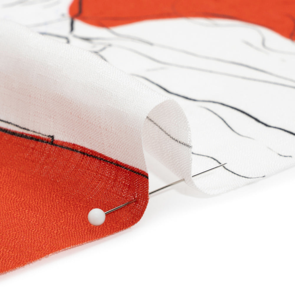 Slubbed Viscose Woven Print - Red, Black and White Portraits - Mood Exclusive Morning Mysteries - Joann Fabrics