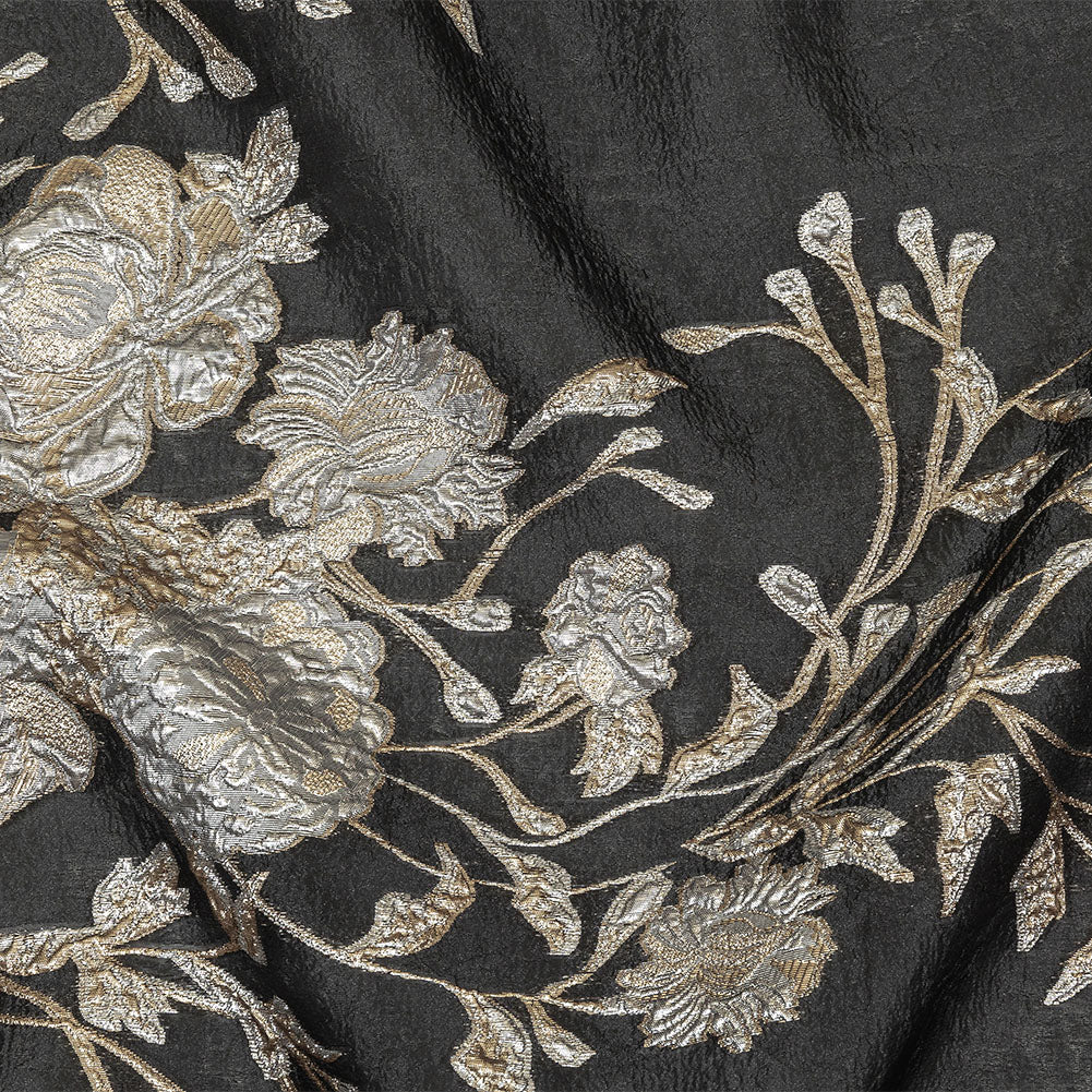 Metallic Silver, Gold and Black Floral Luxury Burnout Brocade - Joann Fabrics