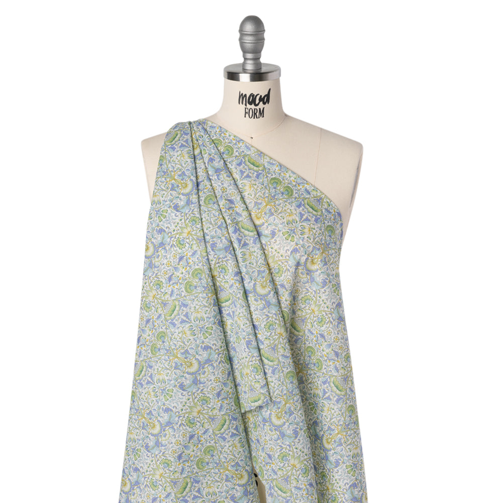 Liberty Fabrics Tana Lawn® - Lodden Green - Light Green, Pastel Blue and Golden Yellow Arts and Crafts Floral - Joann Fabrics