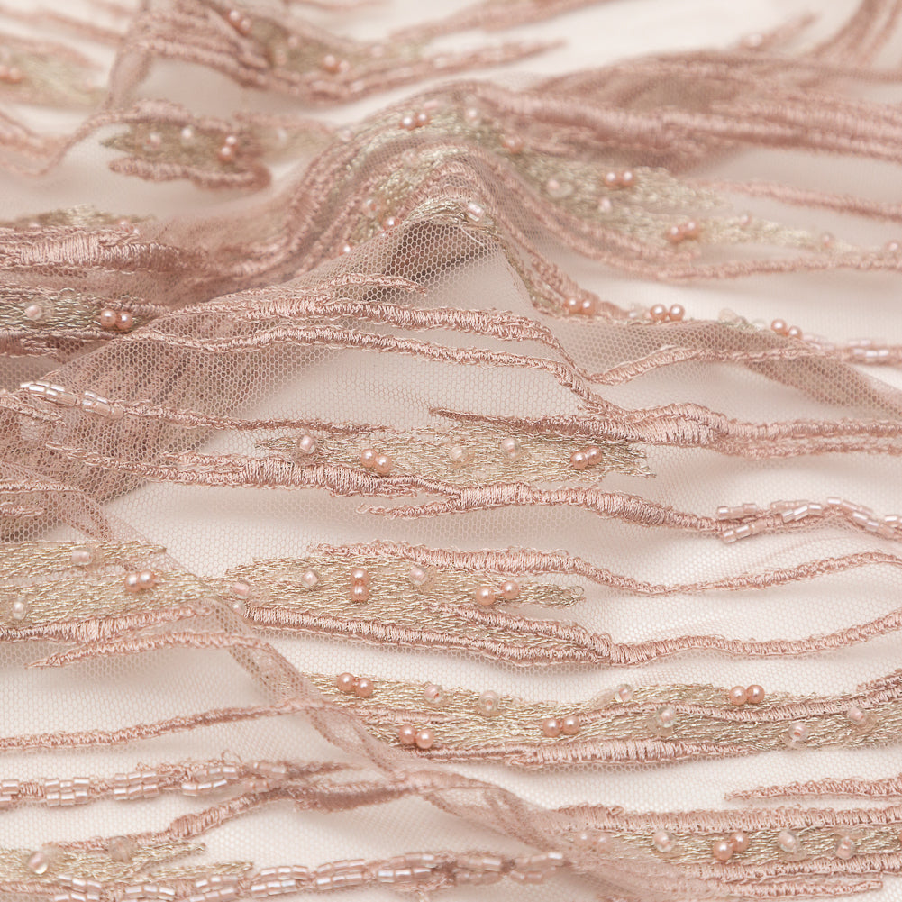 3D Embroidered Lace with Beads and Scalloped Edges - Metallic Etherea Pink Abstract - Joann Fabrics