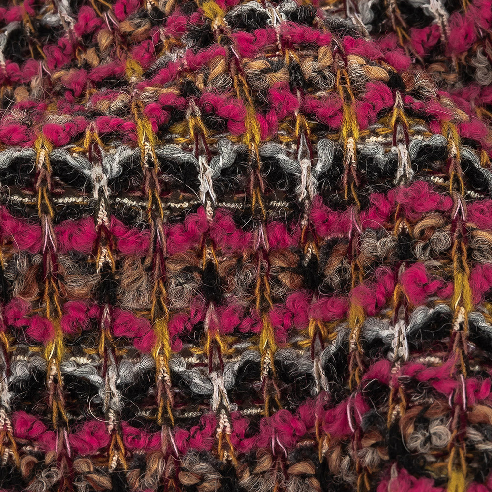 Italian Hot Pink, Gray and Mustard Stripes Wool Boucle Sweater Knit - Joann Fabrics