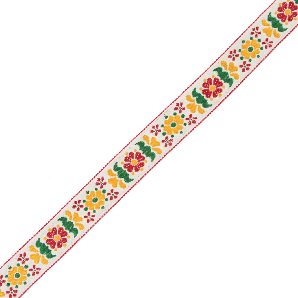 German Red and Yellow Floral Jacquard Ribbon - 0.875