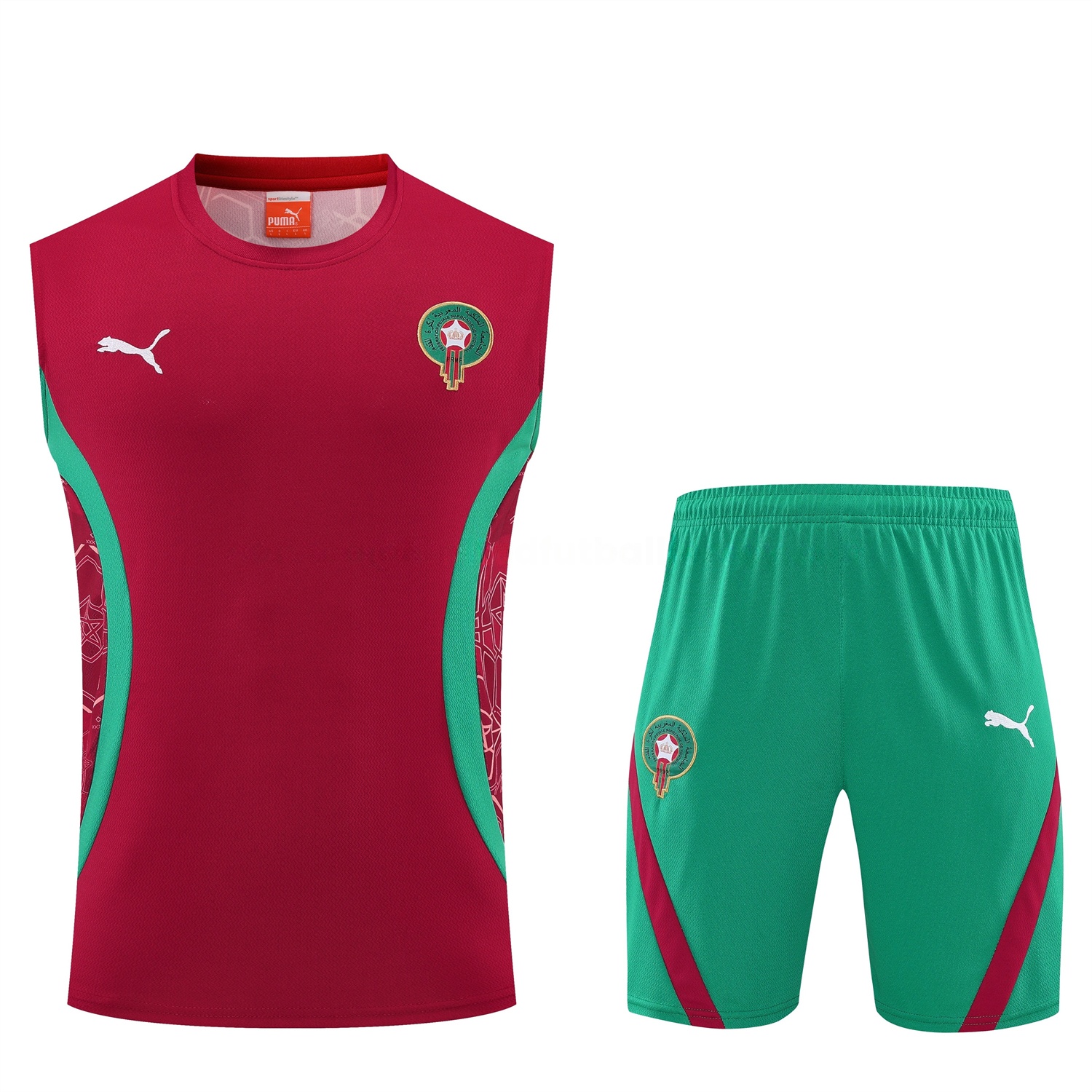 Morocco 2026 Vest Training Set - Red Top and Green Shorts - UnitedFutballJersey