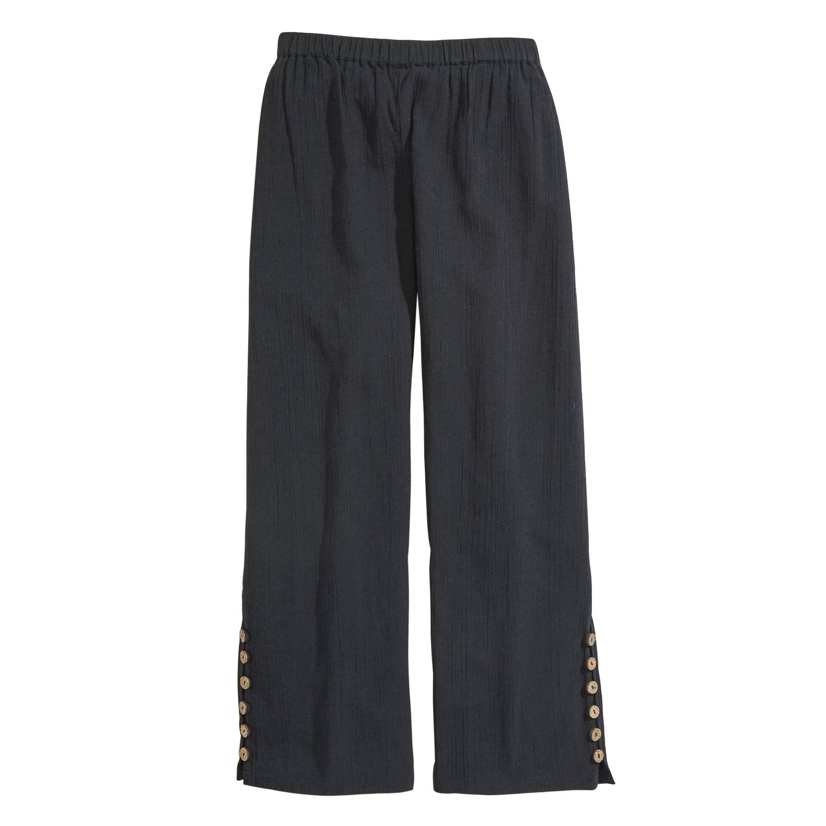 Crinkle Cotton Pull-On Crops, Side Slits, Coconut-Button Accents - Northstyle Catalog