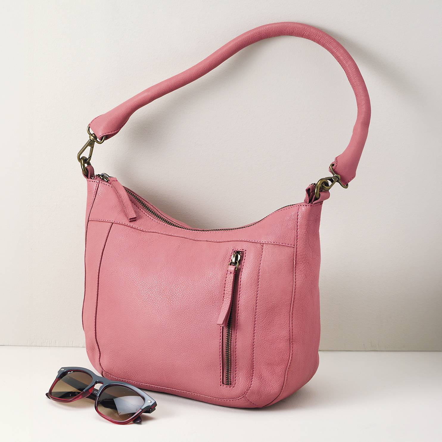 Leather Uptown Bag, Coral, Zip-Top, Front Zip Pocket - Northstyle Catalog