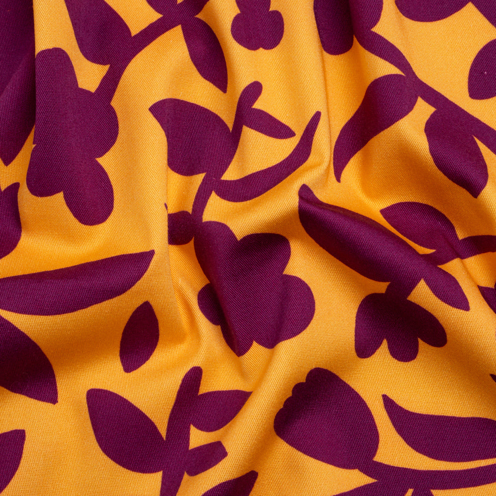 Stretch Cotton Twill Print - Mango Orange and Plum Purple Floral - Mood Exclusive Color-Block Creative - Joann Fabrics