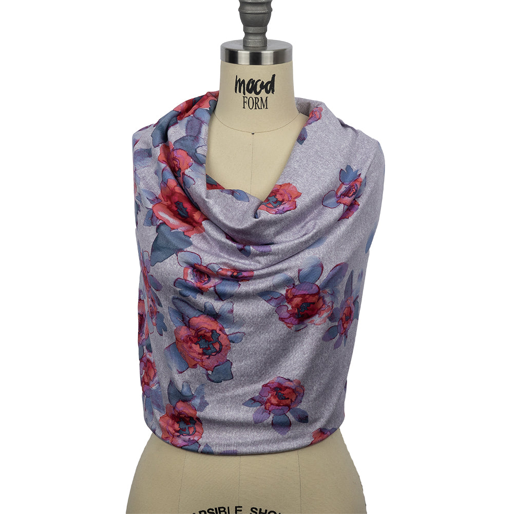 Heathered Purple, Indigo and Pink Floral Borders Stretch Rayon Jersey - Joann Fabrics