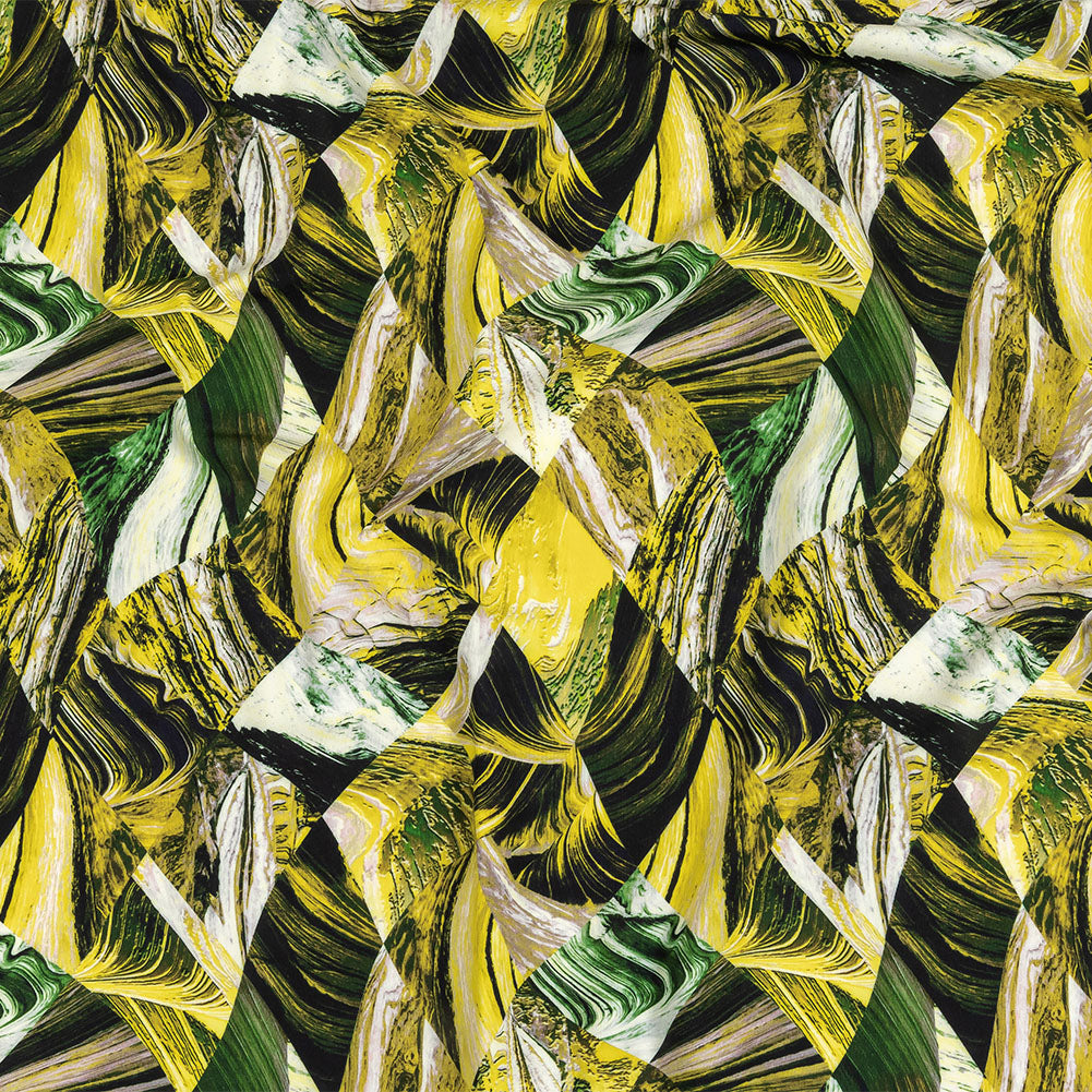 Green and Yellow Marbled Warped Diamonds UV Protective Compression Swimwear Tricot with Aloe Vera Microcapsules - Joann Fabrics