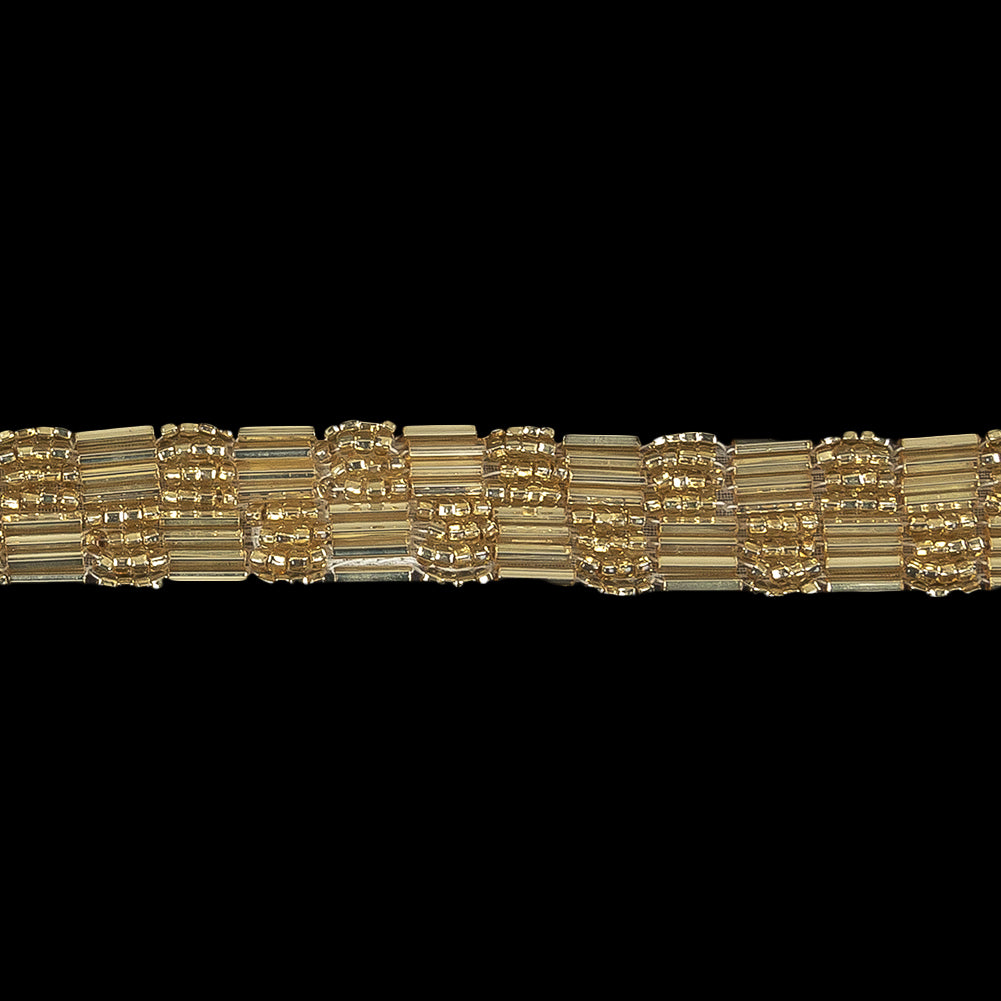 Vintage Gold 2 Row Seed and Bugle Bead Checkerboard Trimming - 0.625