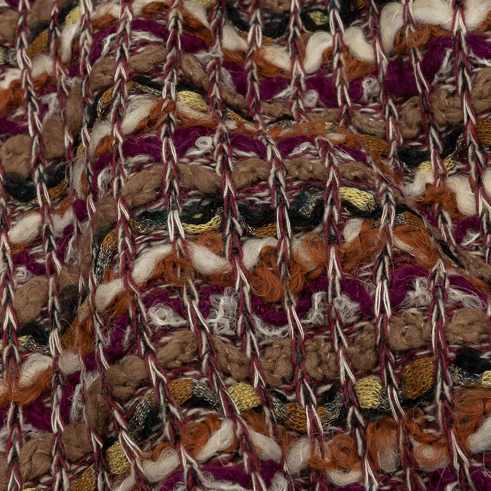 Magenta, Beige and Burnt Orange Striped Chunky Wool Blend Boucle Sweater Knit - Joann Fabrics