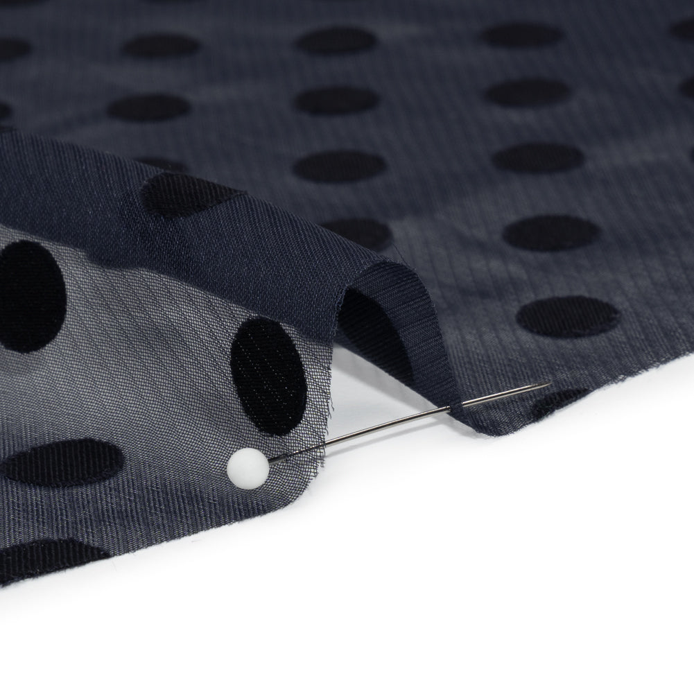 Famous Australian Designer Navy Polyester Chiffon with Satin Burnout Polka Dots - Joann Fabrics