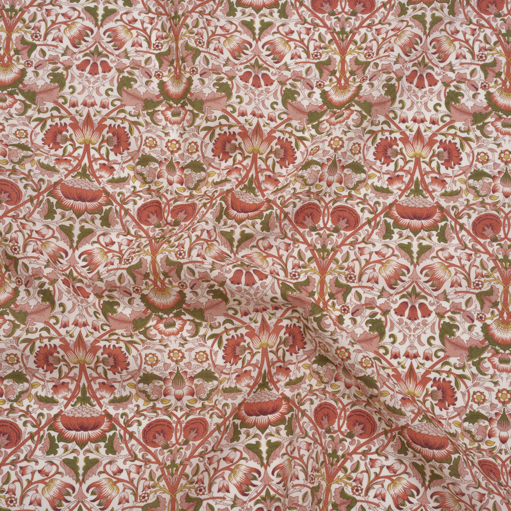 Liberty Fabrics Tana Lawn® - Lodden Rust - Strawberry Red, Pink and Olive Green Arts and Crafts Floral - Joann Fabrics