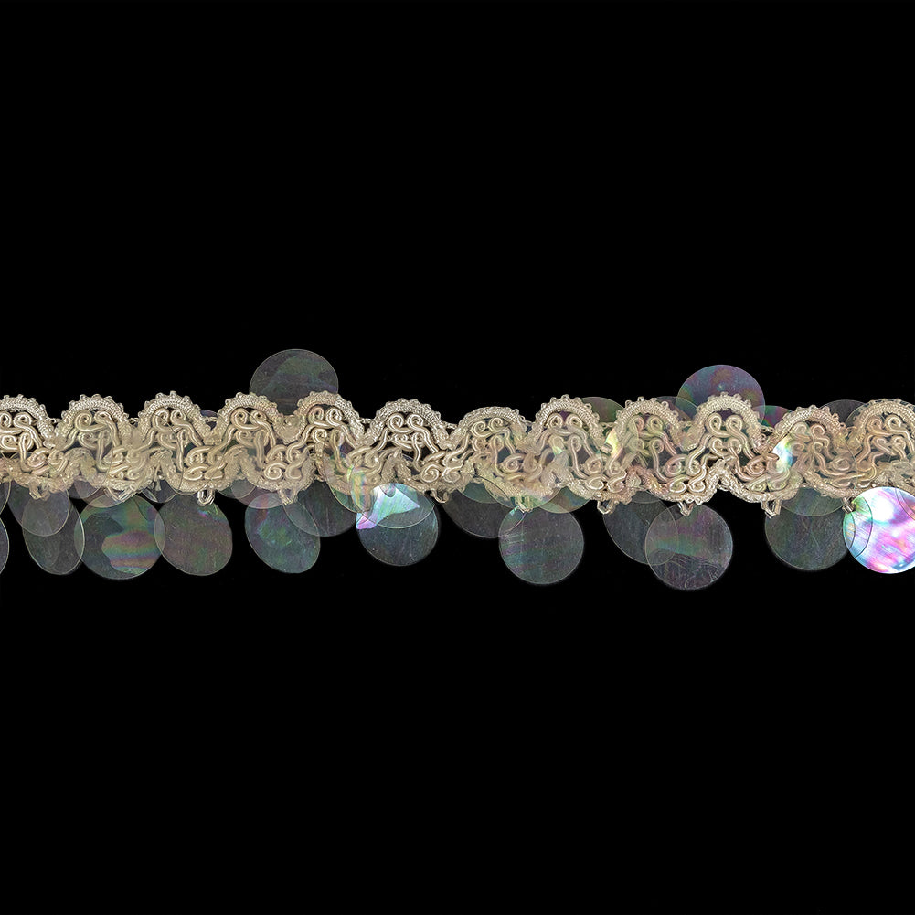 Vintage Off White and Iridescent Paillete Sequins Braided Trim - 1.75