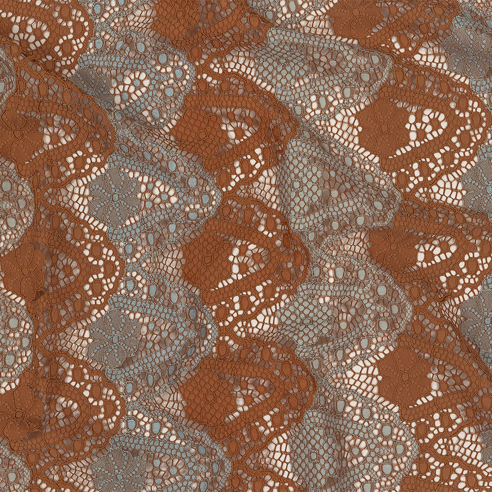 Corded Lace - Aqua and Dark Peach Two-Tone Scalloped Stripes - Joann Fabrics