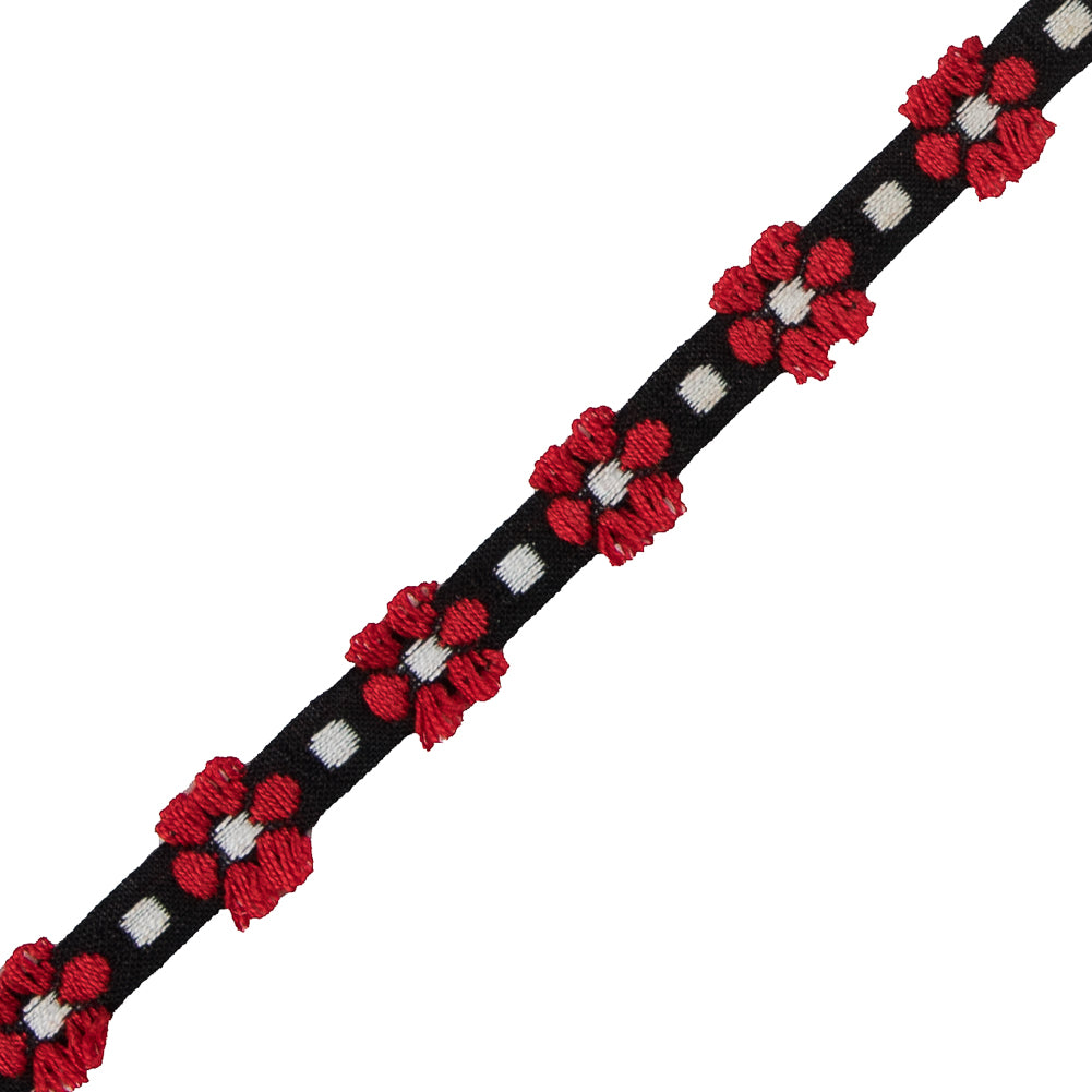 Red and Black Cotton Floral Trim - 0.375