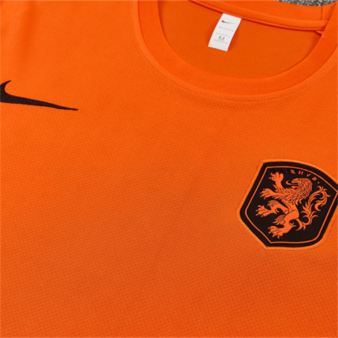 Netherlands 2026 Kids Short-Sleeve Training Set - Orange Top & Black With Orange Accents Pants - UnitedFutballJersey