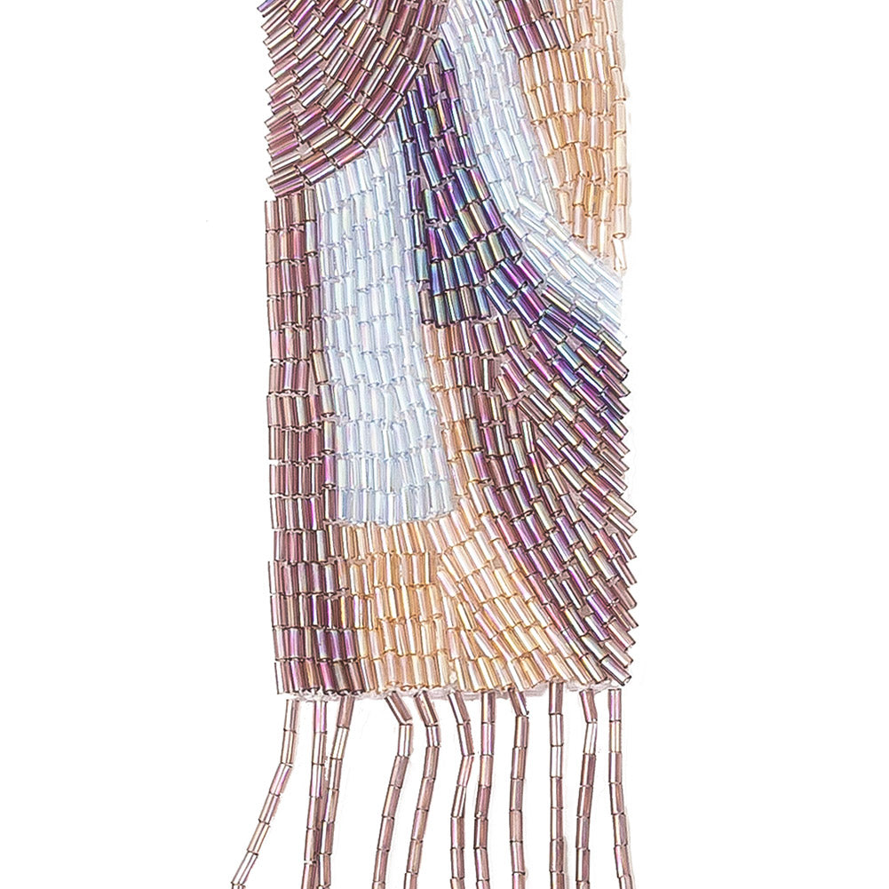 Vintage Pastel Multi Bugle Beaded Fringe Abstract Applique - 11.5