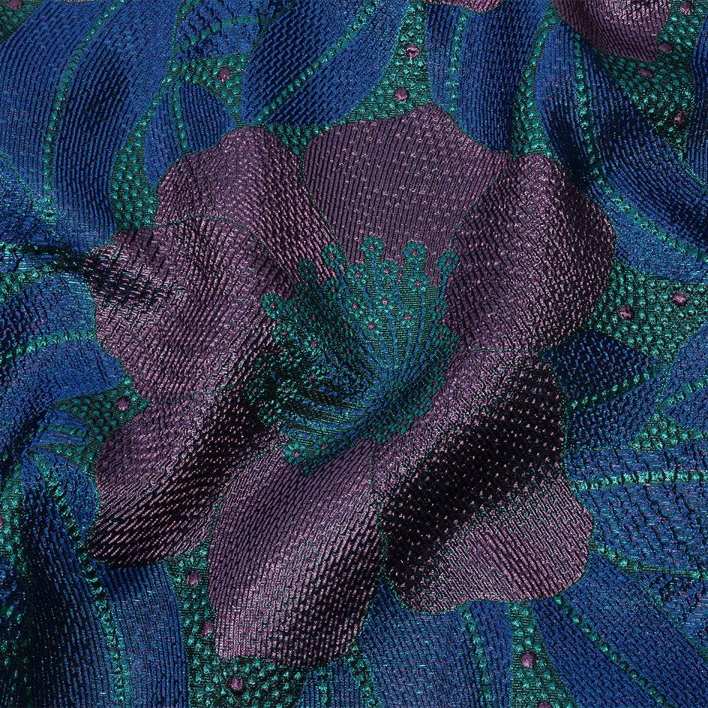 Metallic Purple, Royal Blue and Teal Tropical Flowers Luxury Brocade - Joann Fabrics