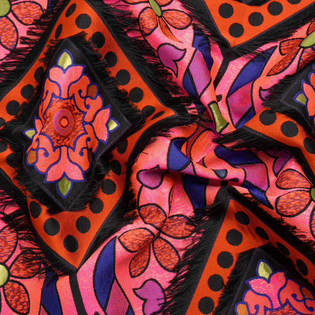 Hot Pink, Blue and Black Flowers and Fringed Diamonds Metallic Brocade - Joann Fabrics