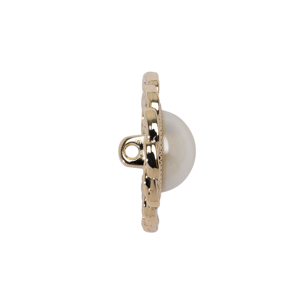 Chain Petal Floral Shank Back Button with Pearl Center - 36L/23mm - Gold and White - Joann Fabrics