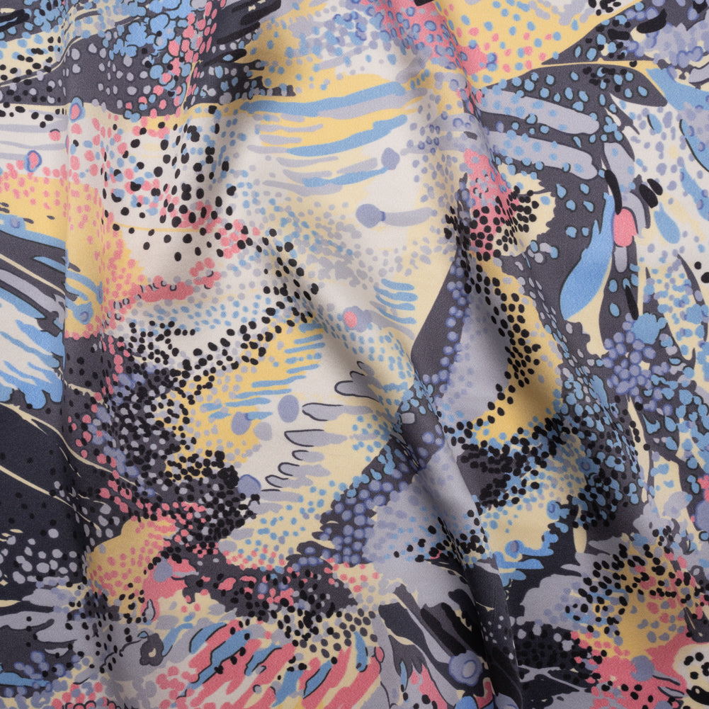 Silk Charmeuse Print - Pink, Butter Yellow and Sky Blue Flowing Streaks and Spots - Made in Italy - Joann Fabrics