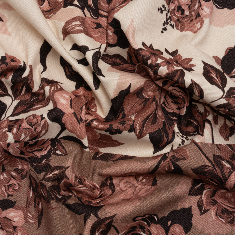 Brushed Stretch Cotton Twill Panel - Wine and Cream Roses - Mood Exclusive Space for Grace - Joann Fabrics
