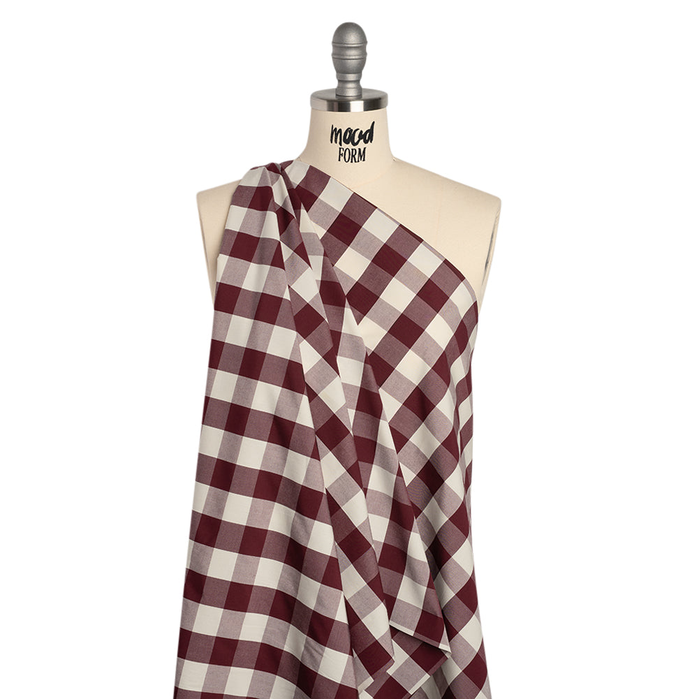 Cotton Shirting - Burgundy and Cream Buffalo Check - Deadstock - Joann Fabrics
