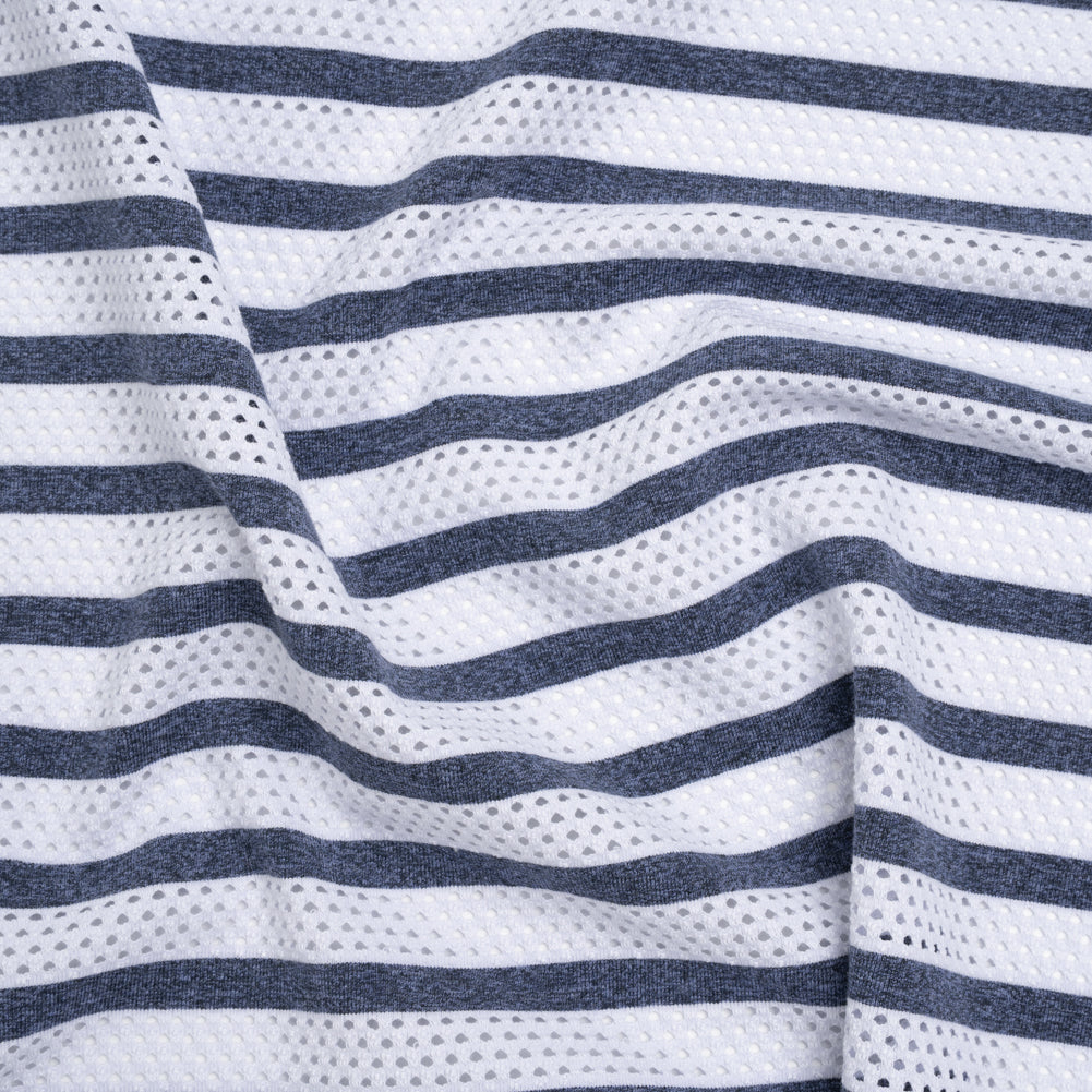Stretch Polyester Jersey Knit Mesh - White Mesh and Heathered Navy Stripes - Deadstock - Joann Fabrics