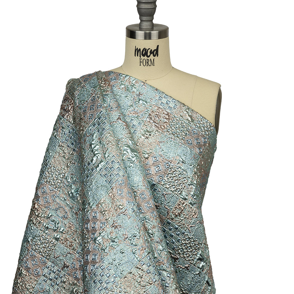 Metallic Rose Gold and Blue Glow Patchwork Luxury Brocade - Joann Fabrics
