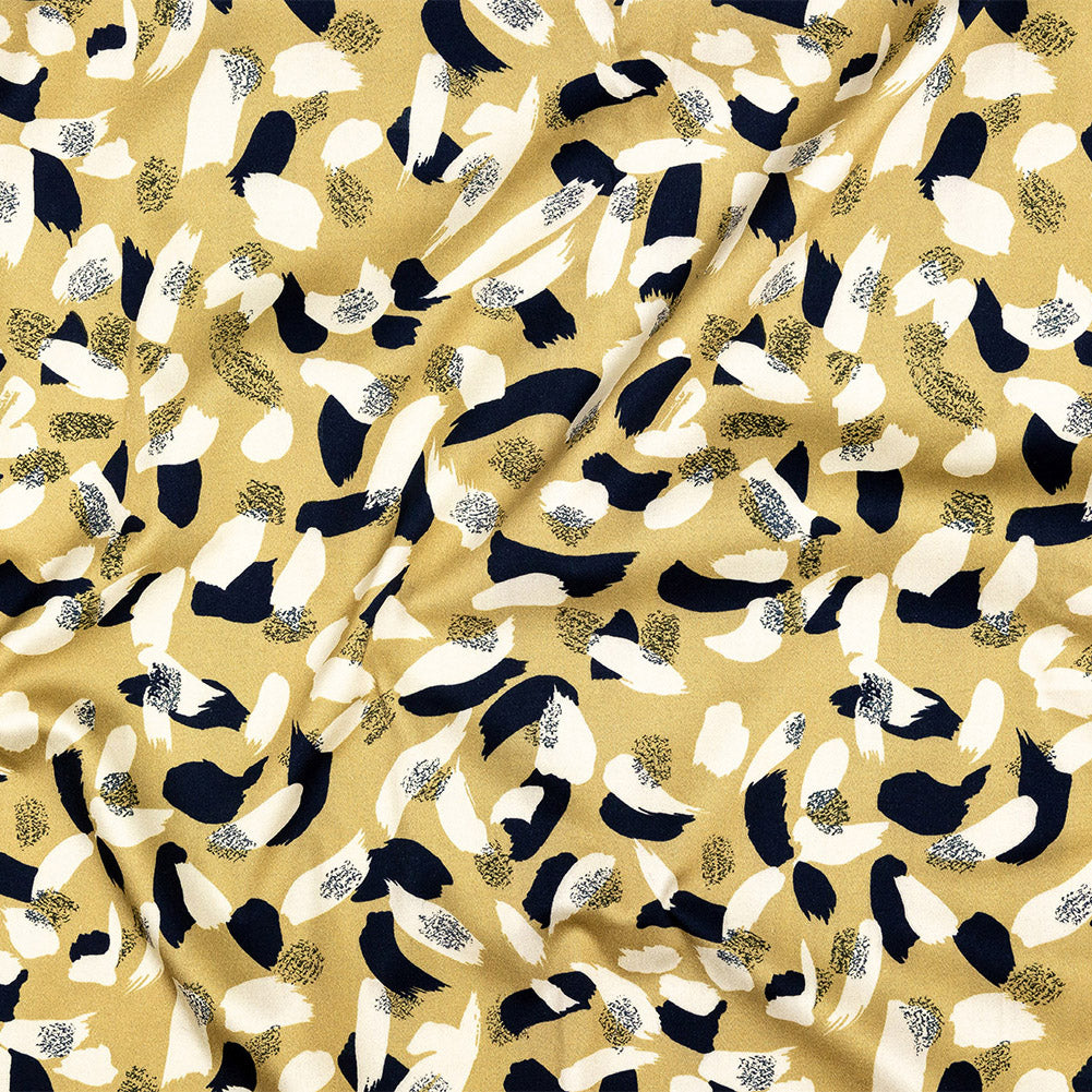 Stretch Cotton Sateen - Yellow, Navy and White Brushstrokes - Nebulous Amalgam Print - Mood Exclusive Tumunyana Collection - Joann Fabrics
