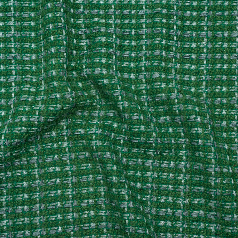 Polyester Novelty Tweed - Green and White Textured Plaid - Deadstock - Joann Fabrics