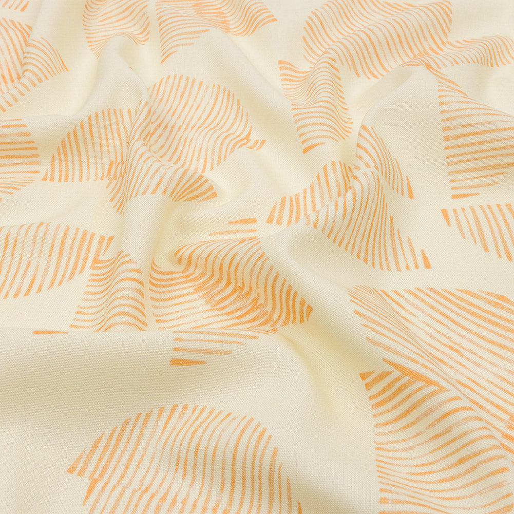 Linen and Rayon Woven - White and Orange Striped Circles - Island In The Sun Print - Mood Exclusive Palm Beach Collection - Joann Fabrics