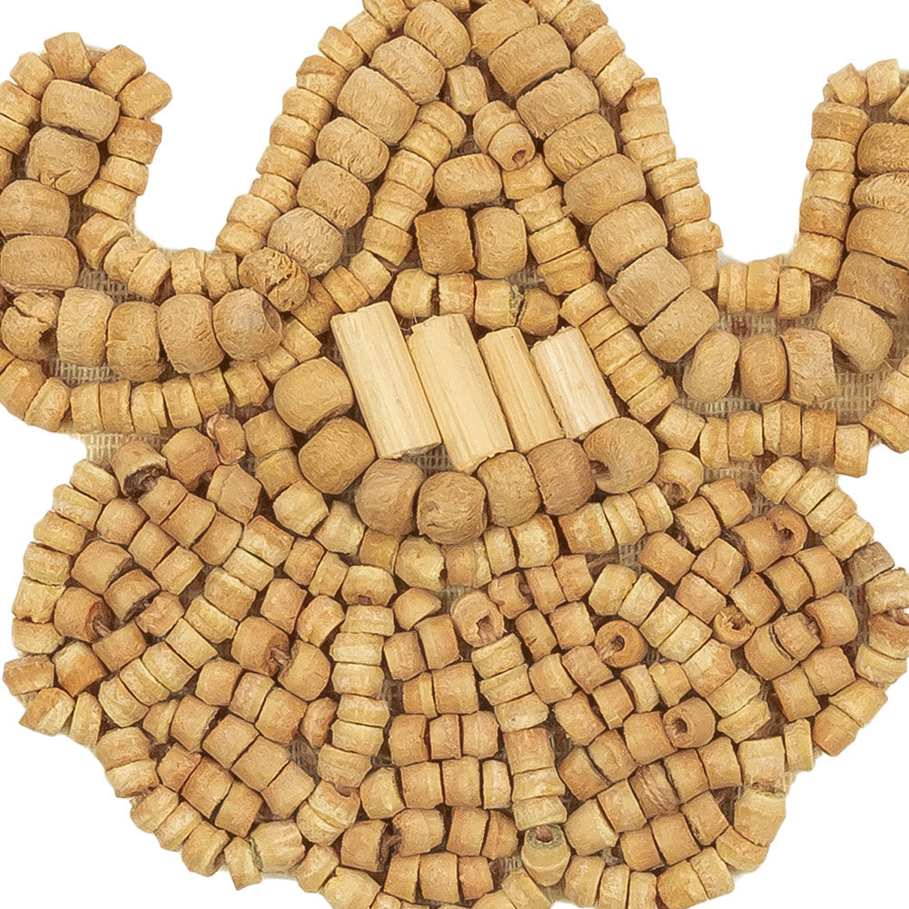 Vintage Natural Floral Wood Beaded Applique - 1.875