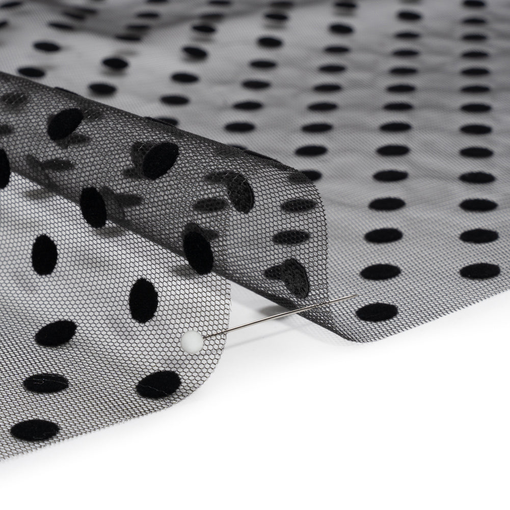 Famous Australian Designer Black Big Flocked Polka Dots Polyester Tulle - Joann Fabrics