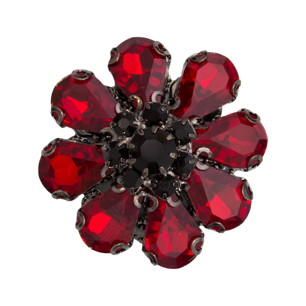 Italian Red, Black and Gunmetal Floral Rhinestone Button - 48L/30.5mm - Joann Fabrics