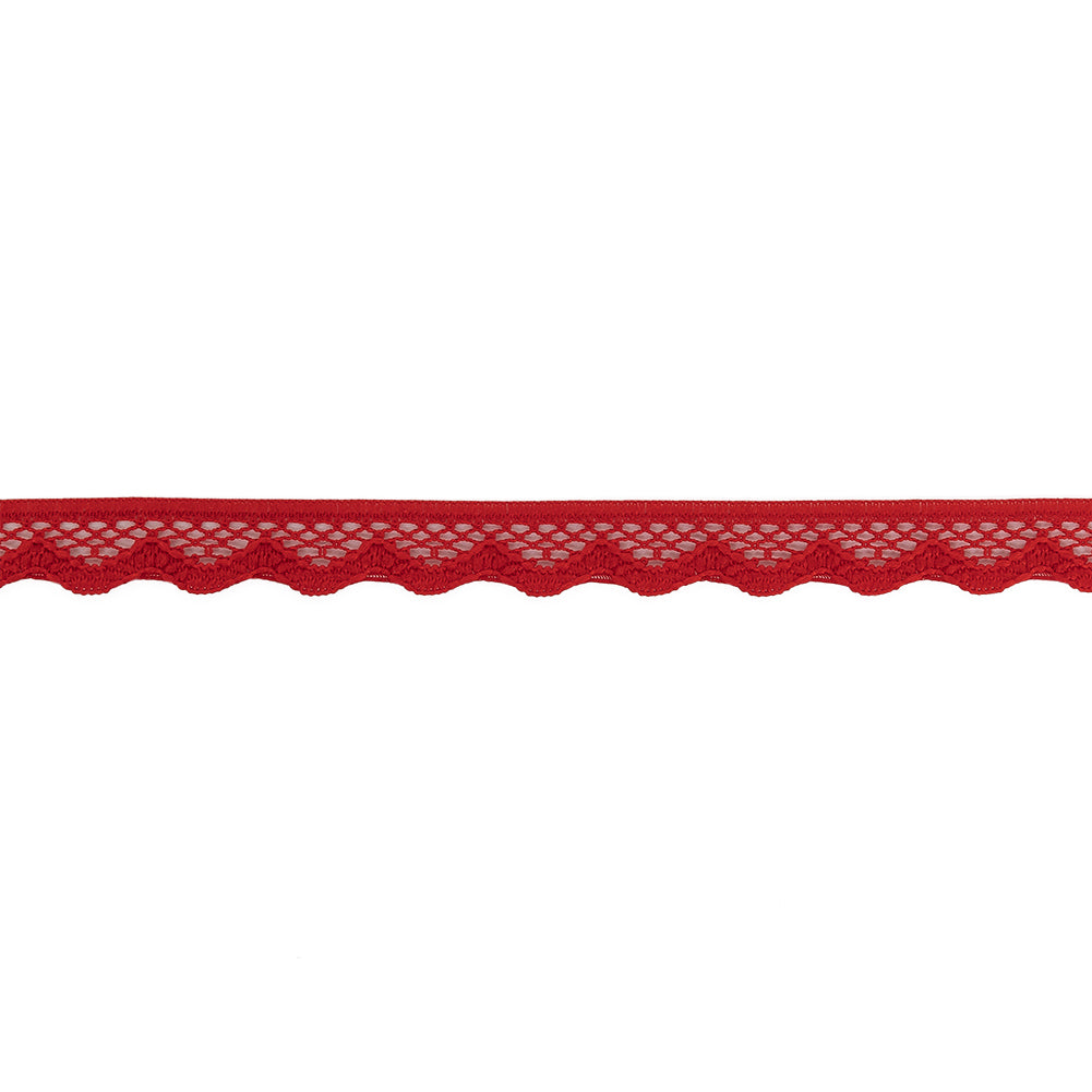 Fire Engine Red Scalloped Edge Lace Geometric Trimming - 0.5