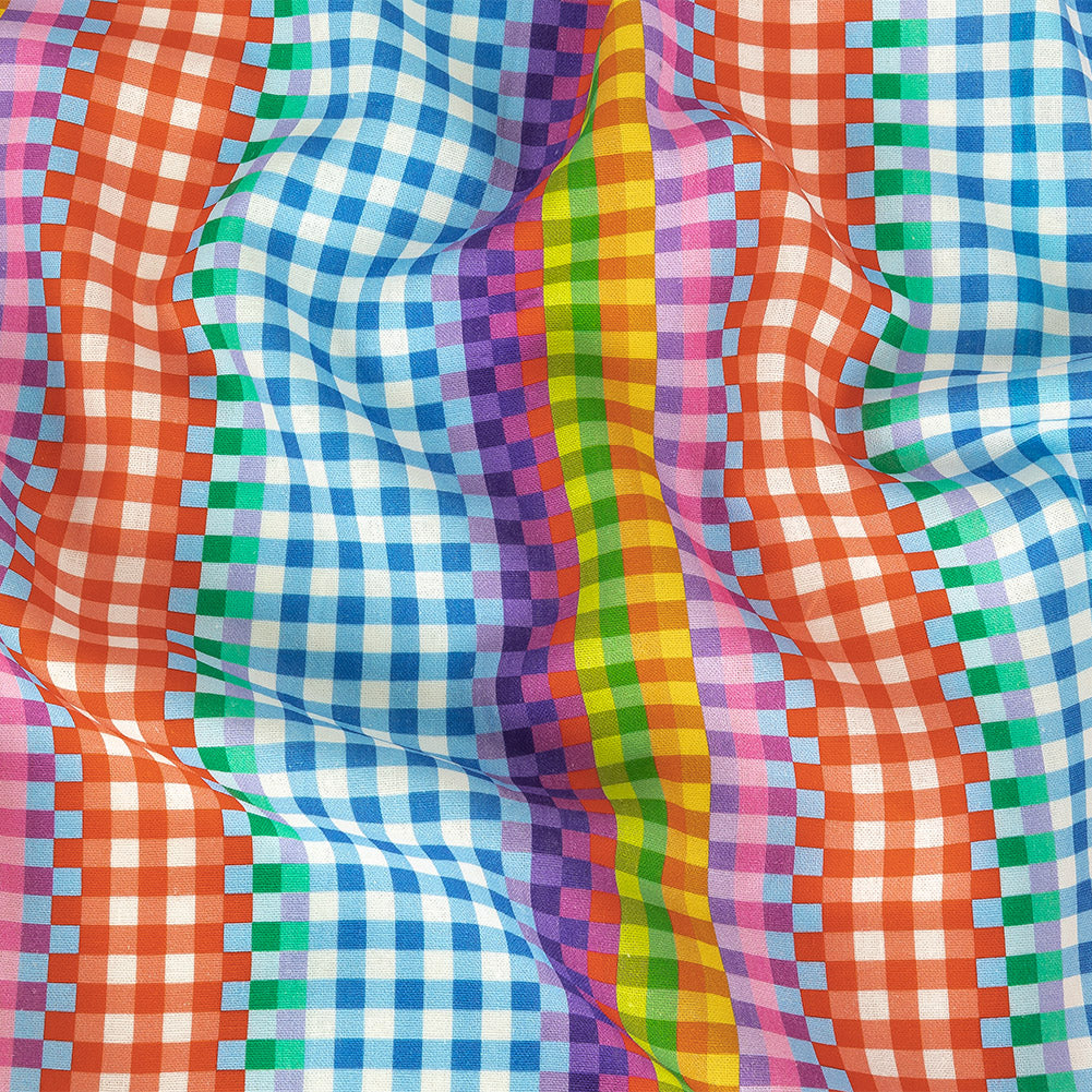 Linen and Rayon Woven - Rainbow Checkers - Picnic Patisserie Print - Mood Exclusive Sugar Collection - Joann Fabrics