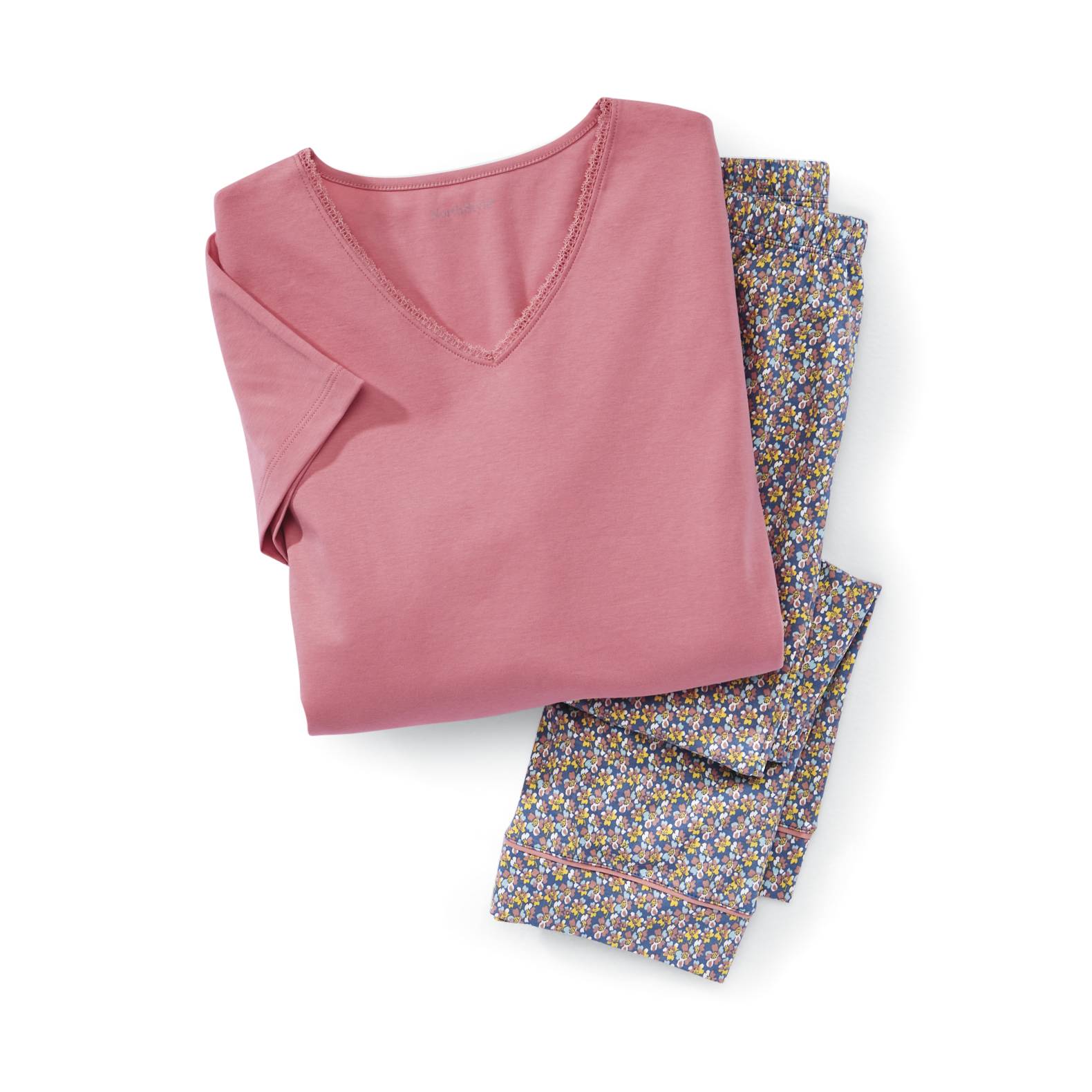 Floral Fields Peruvian Cotton PJs, Lace-Trim V-Neck Top, Print Capris - Northstyle Catalog