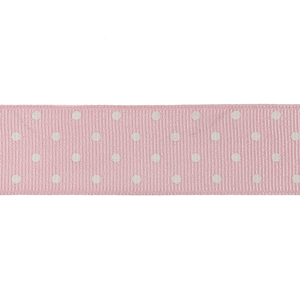 Parfait Pink and White Polka Dots Grosgrain Ribbon - 1