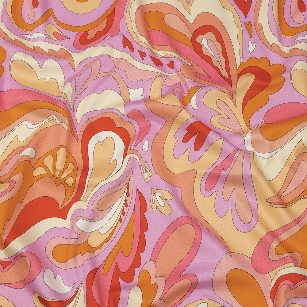Stretch Cotton Sateen - Lavender and Pink Abstracted Paisley - Lonely Hearts Club Print - Mood Exclusive Groove Collection - Joann Fabrics