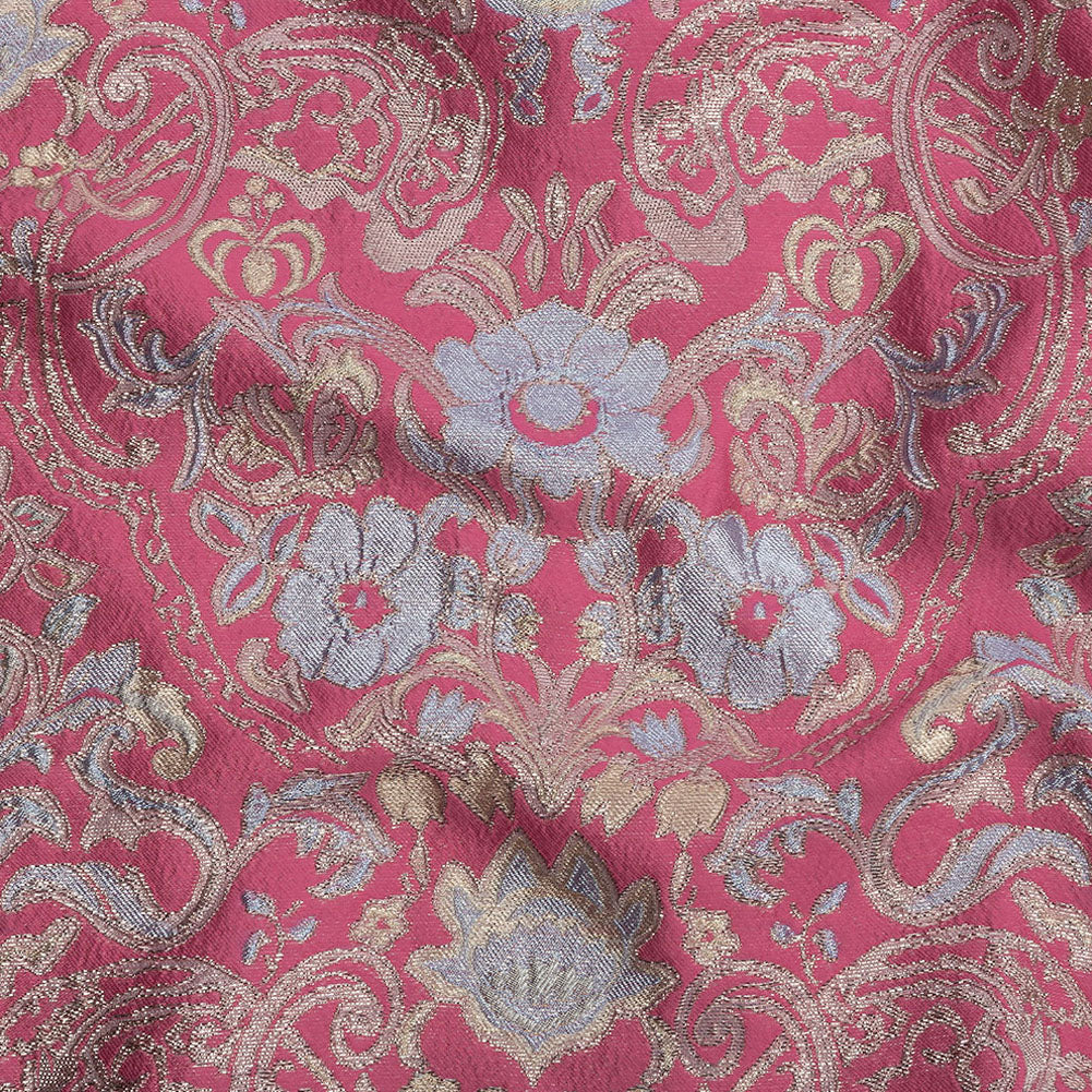 Pink, Pale Blue and Silver Floral Damask Metallic Luxury Brocade - Joann Fabrics