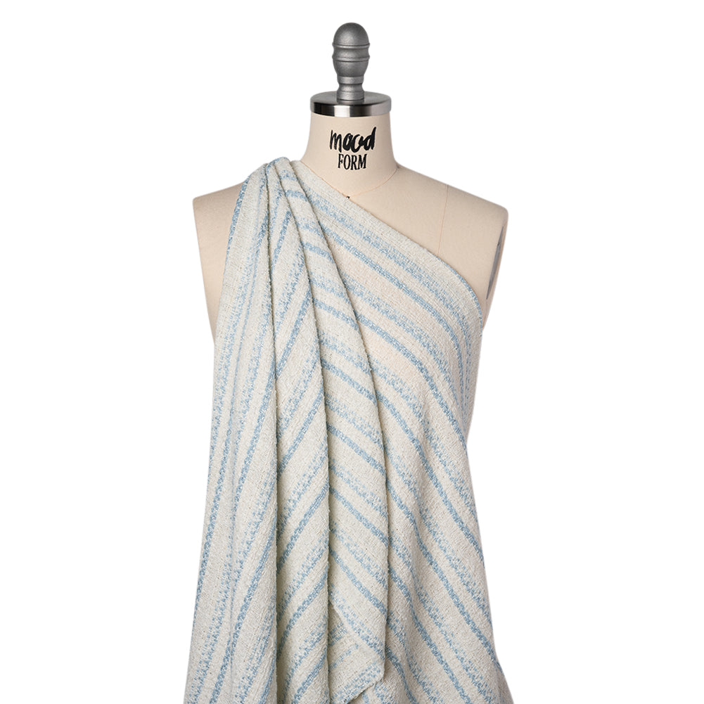 Metallic Wool Blend Loosely Woven Tweed Made in Italy - Off White, Baby Blue and Silver Stripes - Joann Fabrics