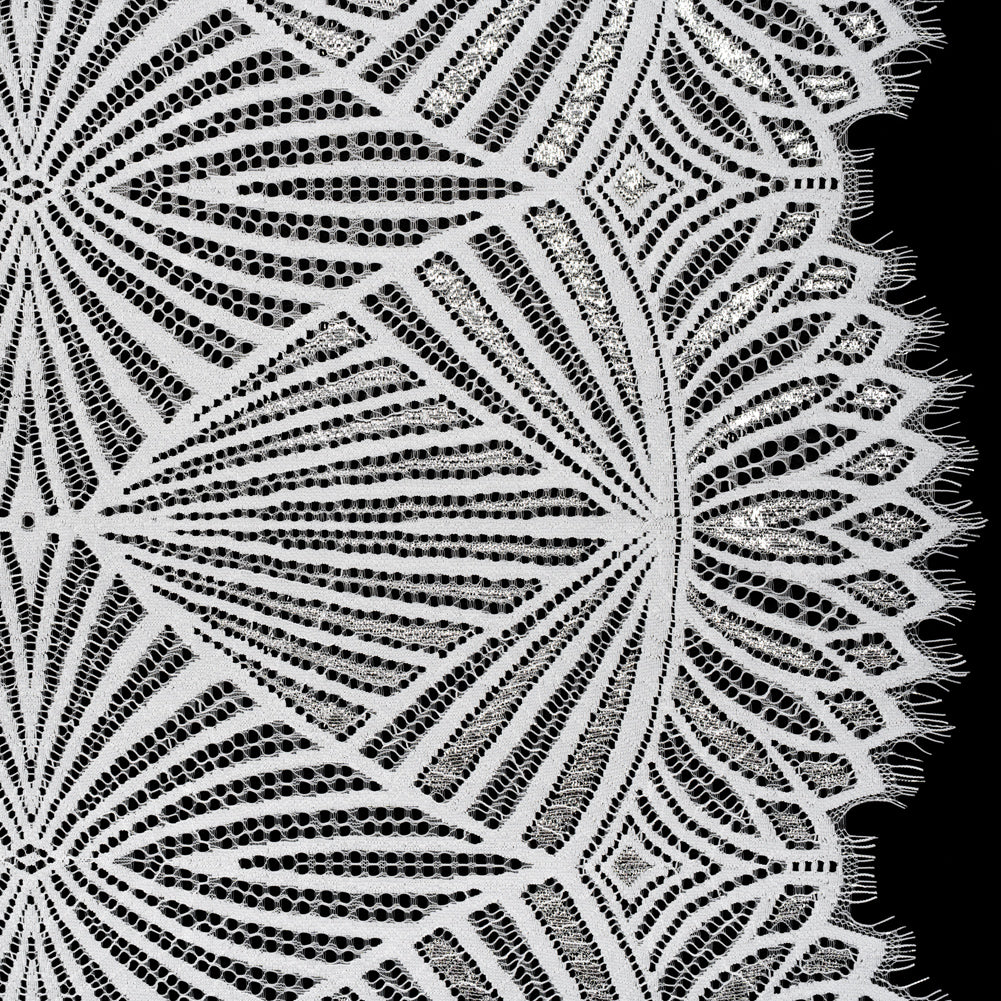 Metallic Lace Panel with Finished Edges - Silver and White Geometric Starburst - Joann Fabrics