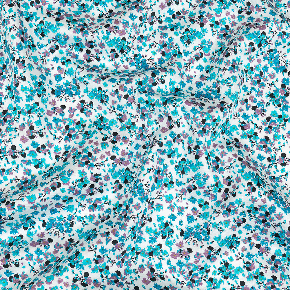Turquoise, Lilac, and White Tiny Flowers Cotton Shirting - Joann Fabrics
