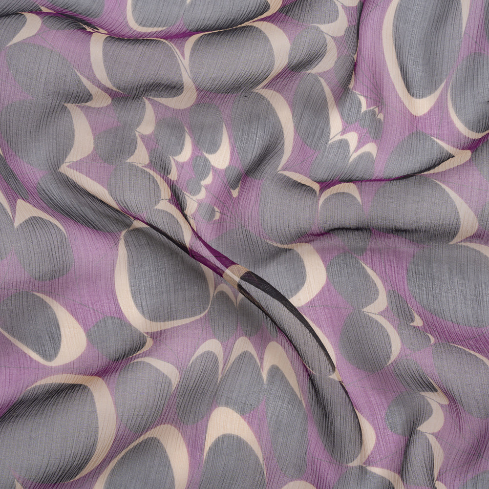 Purple, Black and Beige Webs and Dots Crinkled Silk Chiffon - Joann Fabrics