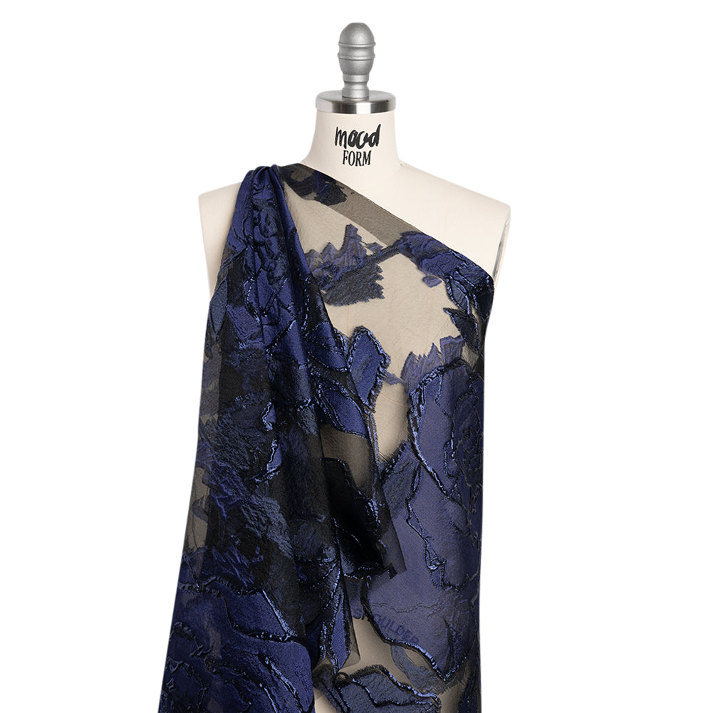 Metallic Burnout Brocade - Black and Navy Blue Roses and Hyacinths - Joann Fabrics