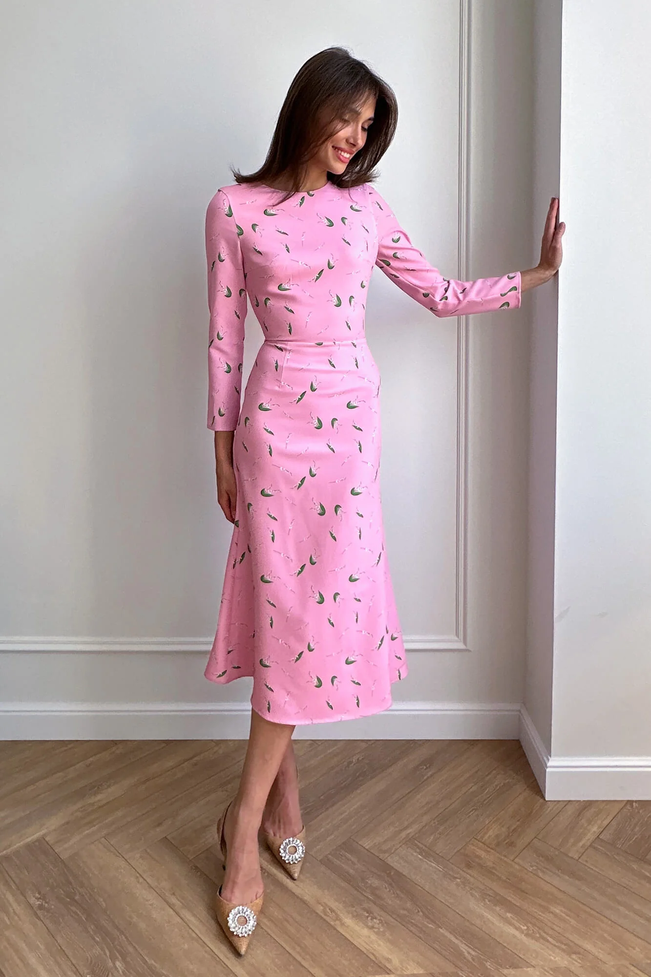 Godet Silhouette Long Sleeve Midi Dress