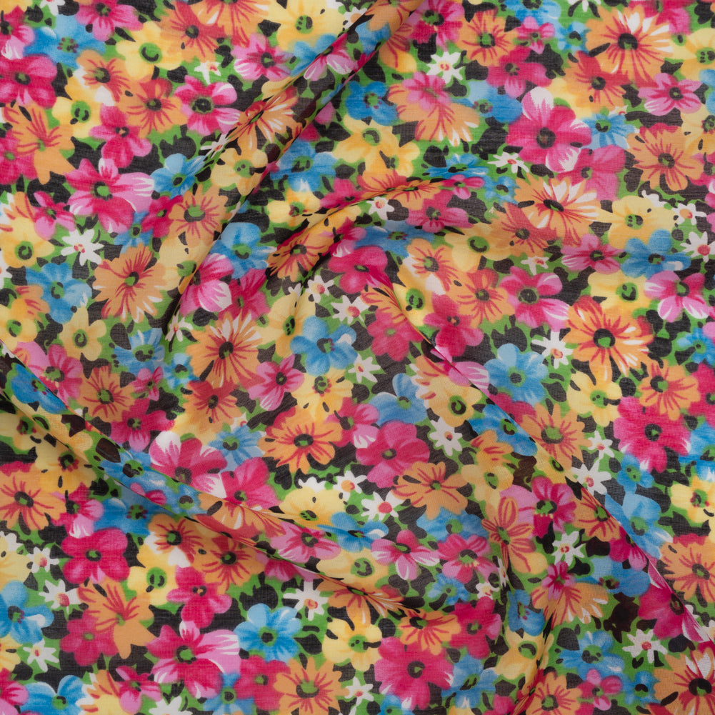 Silk and Cotton Voile Print - Pink, Yellow and Blue Floral - Deadstock - Joann Fabrics