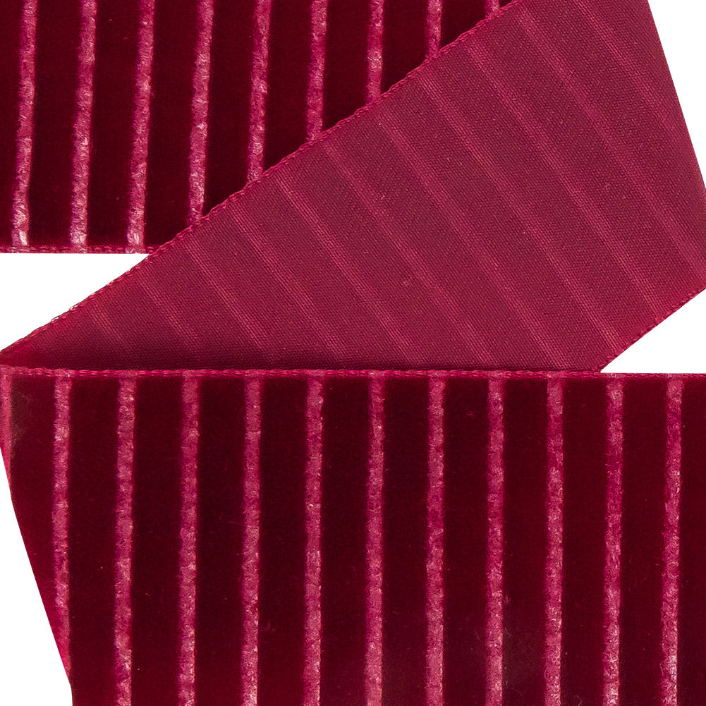 Italian Red Vertical Stripes Velvet Burnout Trim - 1.4375